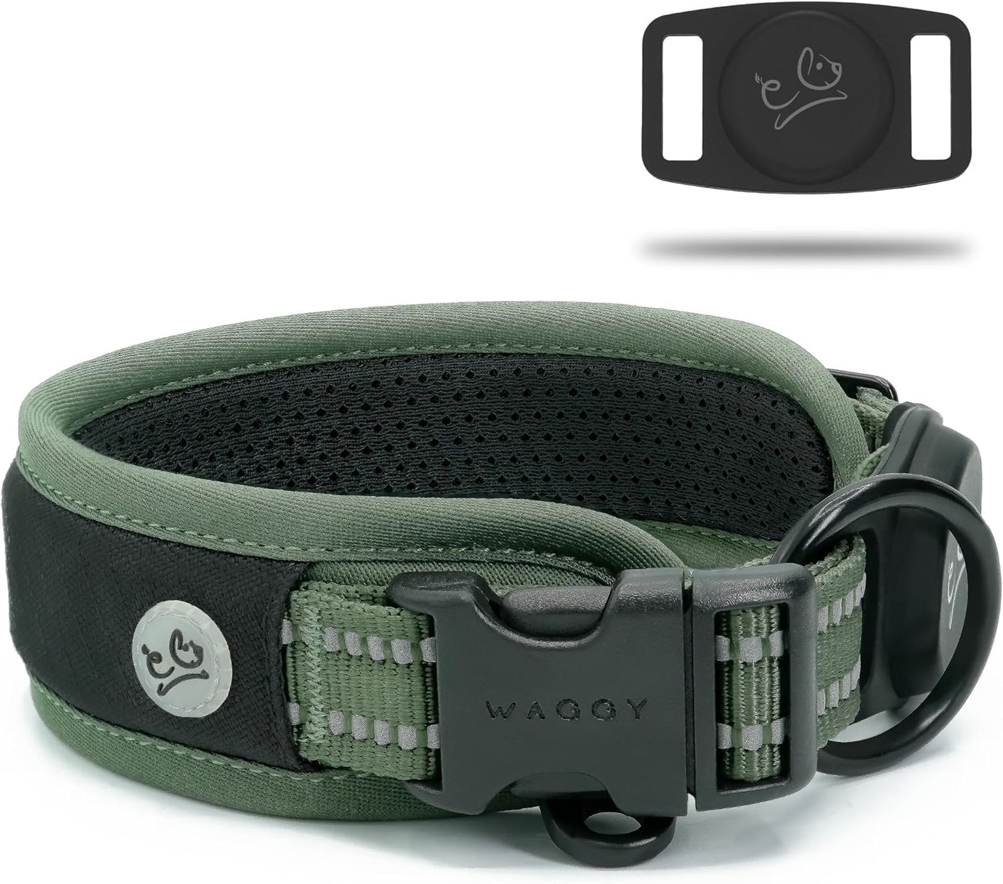 Premium AirTag Dog Collar - Aitag Dog Collar Holder – Reflective AirMesh Padded, Heavy-Duty Quick-Release Dog Collar, Adjustable Secure Fit - Small Medium Large Dogs (Green, XS)
