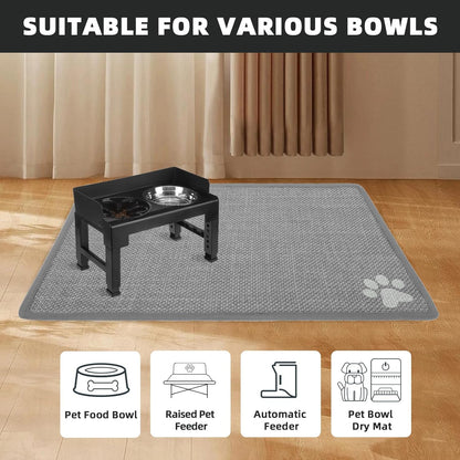 PUPTECK Dog Food Mat, Absorbent Pet Cat Feeding Mat for Food and Water Bowls, Anti-Slip Dog Placemat for Floors Waterproof, Pet Supplies Accessories, Grey Paw S