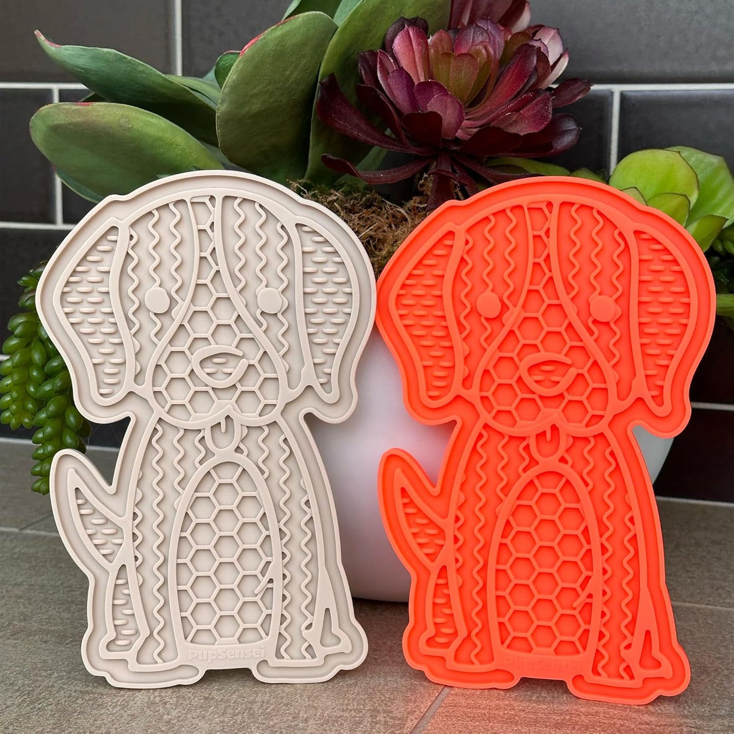 Ultra Suction Multi-Surface Lick Mat for Dogs, Stress Relief, Slow Feeding, Desensitization Training, Salmon & Taupe