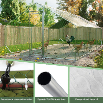 Large Metal Chicken Coop Silver Weather-Resistant Outdoor Lawn & Porch Durable Animal Shelter