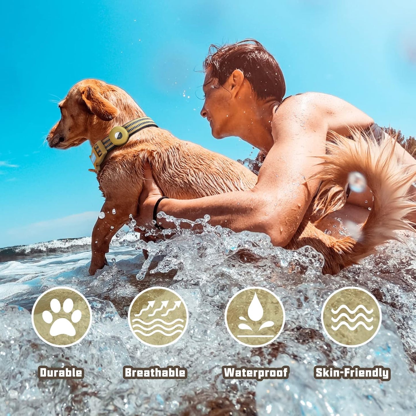 Auroth Airtag Dog Collar, Adjustable Air Tag Case Holder Dog Collar for Medium Large Dogs, Airtag Dog Collar Holder with Heavy Duty D Ring Tangle Free