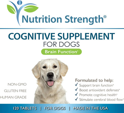 Cognitive Support for Dogs, Promotes Dog Brain Health, Mental Support Supplement for Cognitive Difficulties, 120 Chewable Tablets