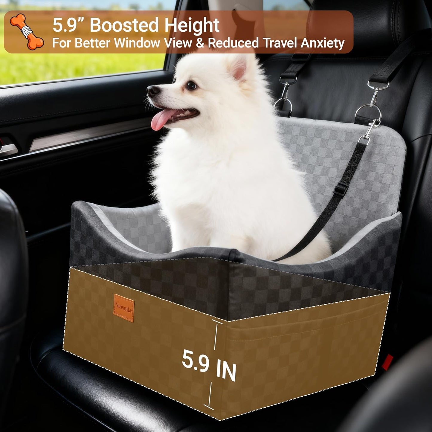 2 in 1 Dog Car Seat Bed for Small/Medium Dogs Up to 35 lbs, Travel Dog Booster Seat with Memory Foam Thick Cushion, Safety Belts&Storage Pockets, Removable Washable Bed Fits Front or Back Seat