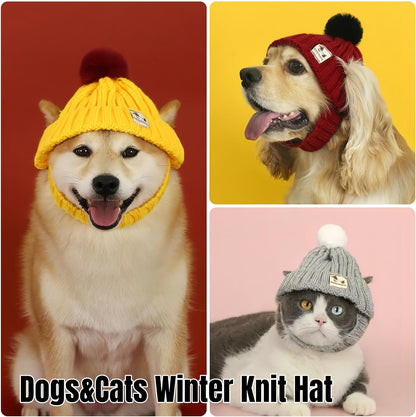 Pet Winter Beanie - Ear-Exposed Knit Hat for Dogs & Cats, Warm Fleece Cap with 2 Ear Holes, Suitable for Indoor/Outdoor Cold Weather ，Cozy, Secure & Stylish(Red, Medium)