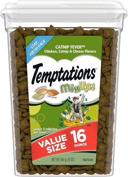 Temptations MixUps Catnip Fever Flavor Crunchy and Soft Cat Treats, 16 oz. Tub