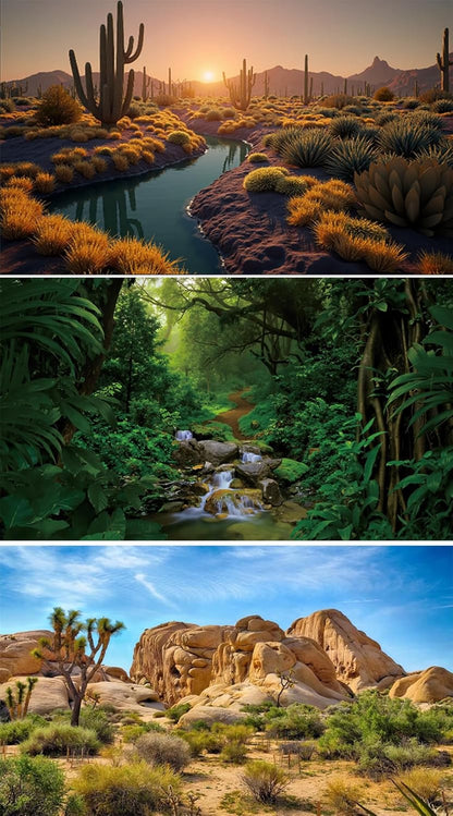 3 Pack Terrarium Background 48x24 inches Fabric Terrarium Reptile Background Stream Gobi Cactus Green Leaves Jungle Forest Desert Fern Terrarium Background