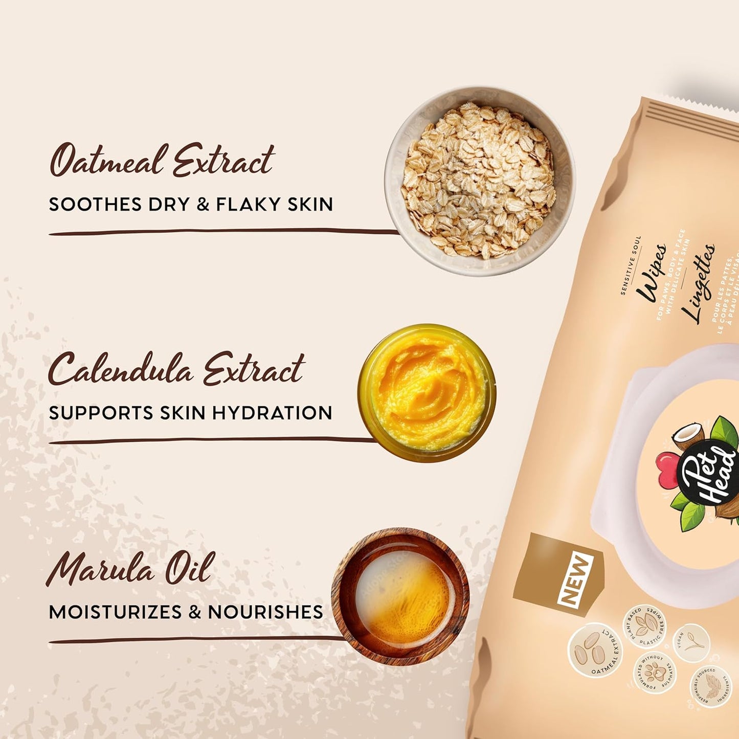 Pet Head Sensitive Soul Dog & Cat Wipes for Paws, Body & Face | Coconut Scent with Aloe Vera | Biodegradable, Plant-Based and Plastic-Free Wipes | an Easy & Speedy Freshen-Up | Made in USA | 100 Pack