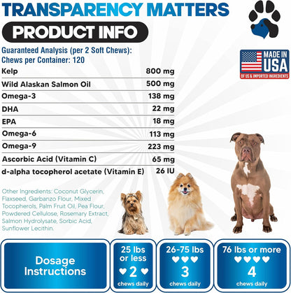 Wild Alaskan Salmon Oil for Dogs - Dog Skin and Coat Supplement - Shedding & Itch Relief for Dogs - Omega 3 Fish Oil for Dogs Chews - 120 Dog Allergy Chews - Dog Shedding Supplement - Dog Vitamins