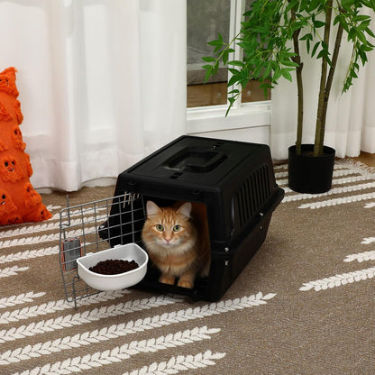 2 Set 18.9" Pet Carrier for Small Cats and Dogs, Hard Sided Plastic Cat Kennel for Pet with Front Door Security Lock Fully Breathable Travel Crate, up to 13 Lbs(Black,18.9 x 12.6 x 11.8 Inch)