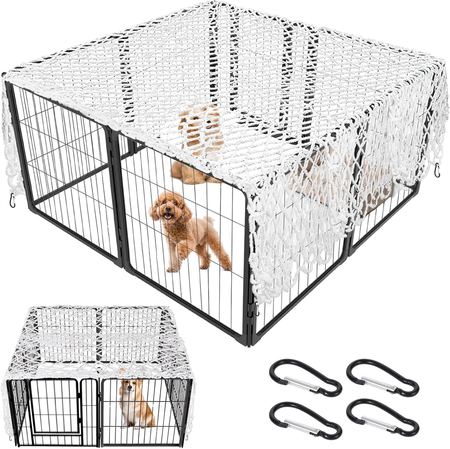Dog Playpen Cover Net with Metal Fixing Buckle 6.7 * 6.7FT Prevent Small Dogs from Jumping Out of The Playpen (Cover Only)