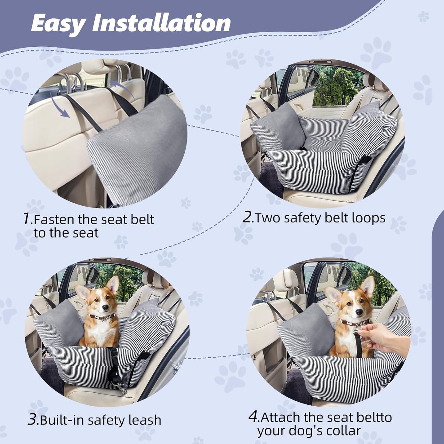 Dog Car Seat for Medium/Small Dogs,Pet Car Seat Travel Bed Detachable Washable Dog Booster Seats Under 30 lbs,Portable Cars Travel Carrier Bed with Storage Pockets and Dogs Safety Belt