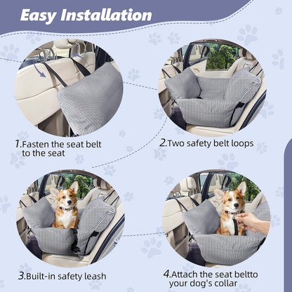 Dog Car Seat for Medium/Small Dogs,Pet Car Seat Travel Bed Detachable Washable Dog Booster Seats Under 30 lbs,Portable Cars Travel Carrier Bed with Storage Pockets and Dogs Safety Belt