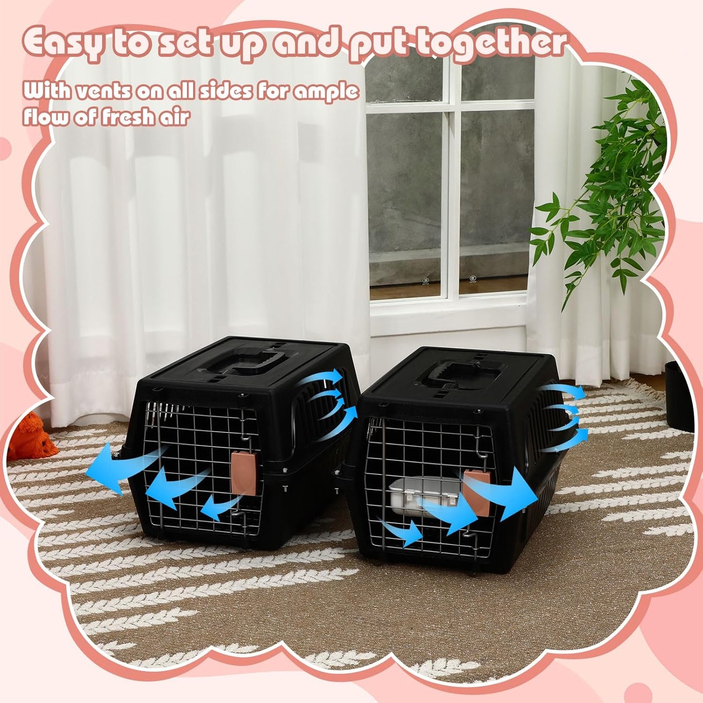 2 Set 18.9" Pet Carrier for Small Cats and Dogs, Hard Sided Plastic Cat Kennel for Pet with Front Door Security Lock Fully Breathable Travel Crate, up to 13 Lbs(Black,18.9 x 12.6 x 11.8 Inch)