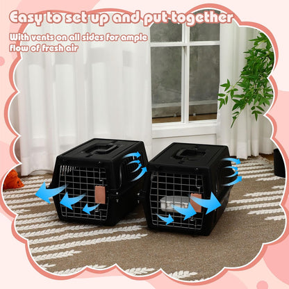 2 Set 18.9" Pet Carrier for Small Cats and Dogs, Hard Sided Plastic Cat Kennel for Pet with Front Door Security Lock Fully Breathable Travel Crate, up to 13 Lbs(Black,18.9 x 12.6 x 11.8 Inch)