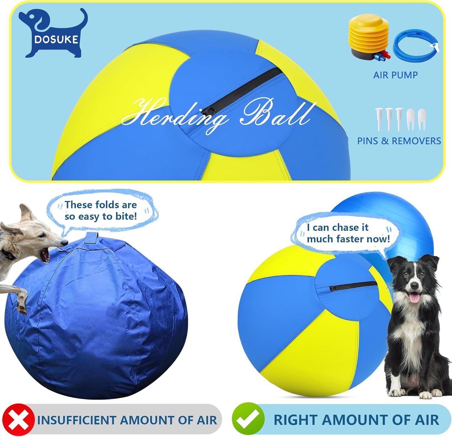 Herding Ball for Dogs - 18" Dog Herding Ball, Agility Equipment, Herding Ball for Australian/German Shepherd Collie, Toys for Christmas/Birthday Gifts (Yellow&Blue, Medium - 18")