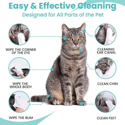 Dog Washing Gloves 10-Pack Pet Grooming Gloves Natural Plant Fiber Dog Cleaning Wipes for Body, Ears, Tear Stain Wipes Ideal for Travel, Outdoors