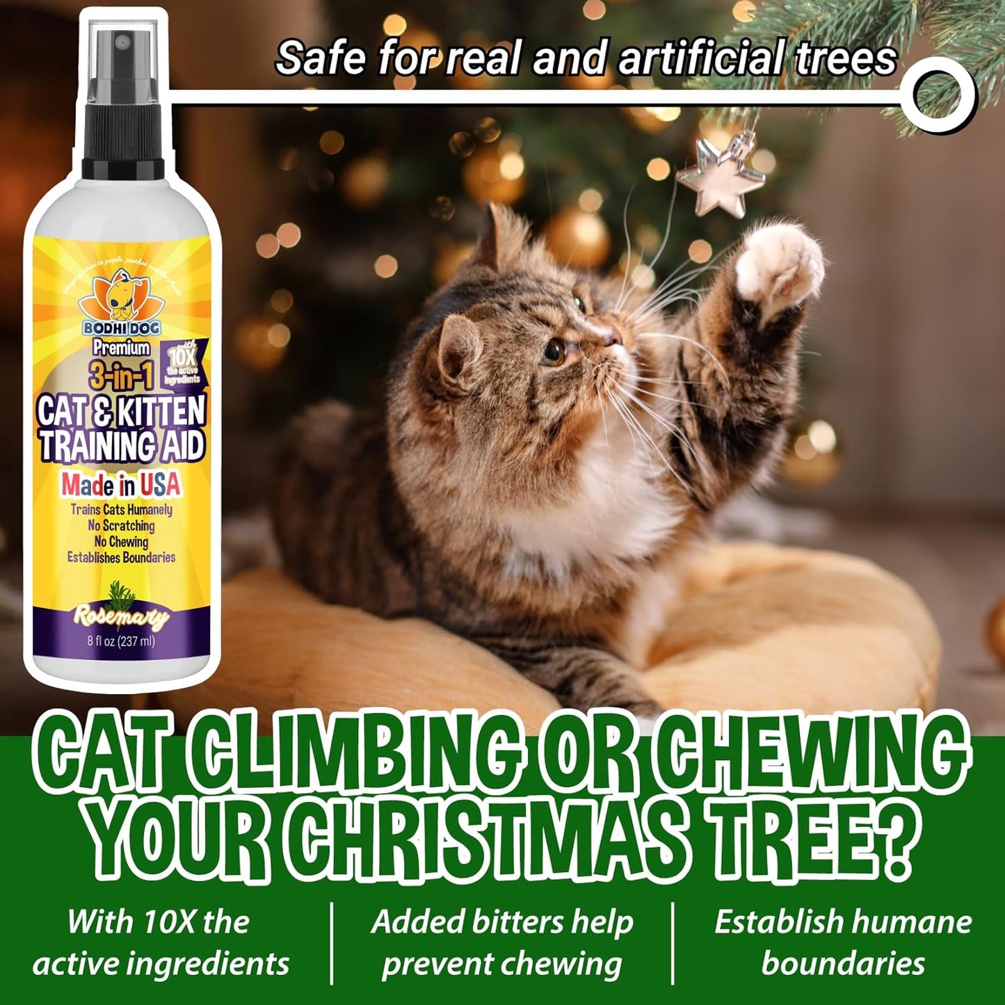 Bodhi Dog 3-in-1 Cat & Kitten Training Aid - Cat Deterrent Spray for Indoor and Outdoor Use - Protect Furniture, Rugs and Plants - Establish Boundaries & Keep Felines Off - Made in USA (8 Fl Oz)