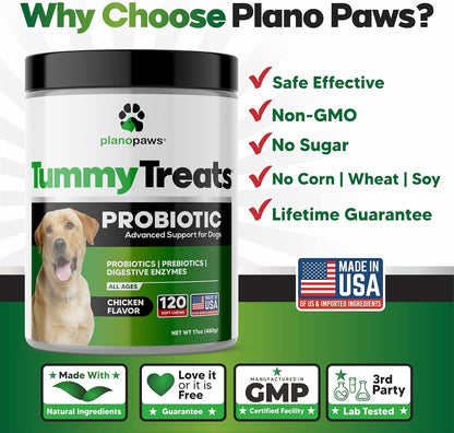 Probiotics for Dogs Digestive Health - Dog Probiotics and Digestive Enzymes - Allergy Relief for Dogs - Probiotic for Dogs Gut Health - Puppy Probiotic Tummy Treats - 120 Dog Probiotic Chews