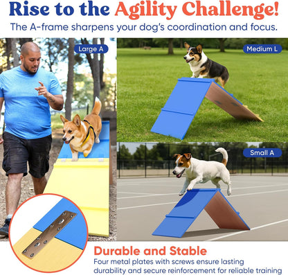 FetchFlow Dog Agility Training Equipment – Complete Backyard Agility Course Set w/Adjustable A-Frame Ladder, Weave Poles, Cones, Jump Hoop, Tunnel & Sandbags – Outdoor Dog Playground Kit