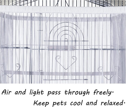 Tamu style Bird Cage Seed Catcher, Large, Stretchy Form Fitting Mesh Skirt Cover for Parrot Enclosures, Light and Breathable Fabric, Prevent Scatter and Mess, Reusable, Adjustable, Lightweight, White