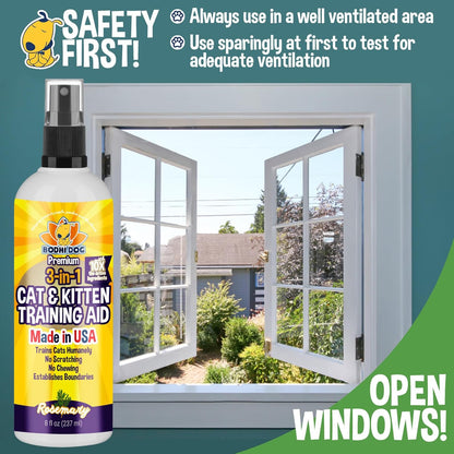 Bodhi Dog 3-in-1 Cat & Kitten Training Aid - Cat Deterrent Spray for Indoor and Outdoor Use - Protect Furniture, Rugs and Plants - Establish Boundaries & Keep Felines Off - Made in USA (8 Fl Oz)