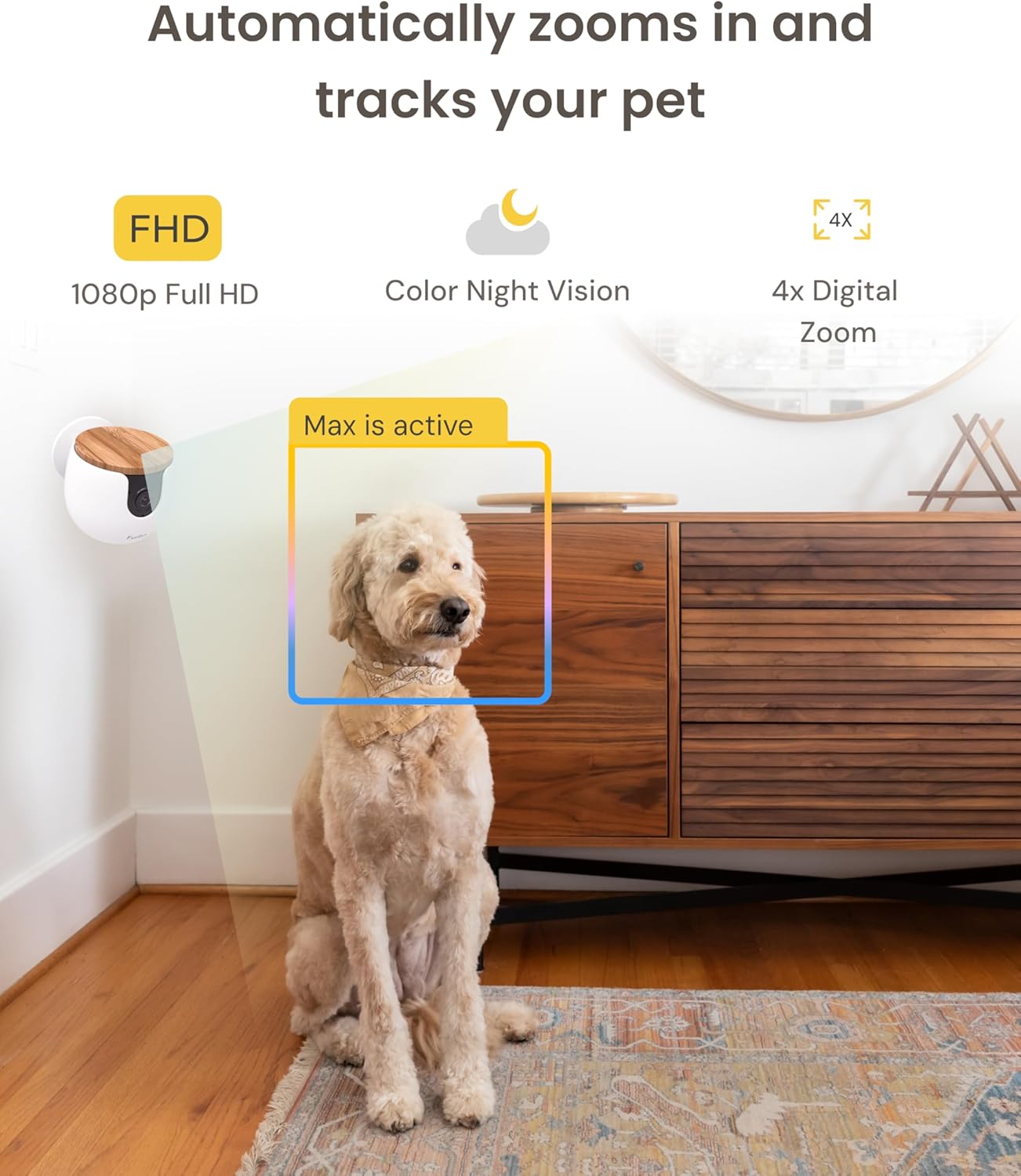 Furbo Mini Pet Camera: Security Cam w/Barking/Meowing Alerts, Cat or Dog Tracking w/Phone App, Smart Home Indoor Monitoring, 2-Way Speaker. No Subscription Needed. Standard See, Talk & Toss Features