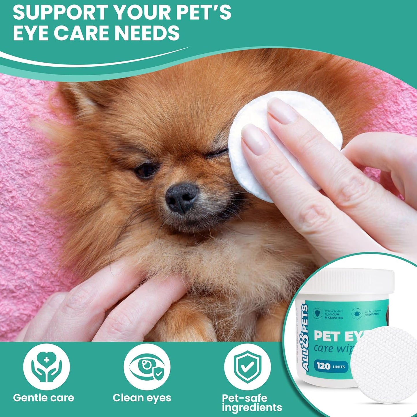 Dog Eye Wipes – 120 Pcs Soft Eye Wipes for Dogs and Cats – Natural Extracts Eye Care Balm for Pets – Easy to Use Dog Eye Wipes Tear Stain Remover for Sensitive Eyes – Hydrating Formula