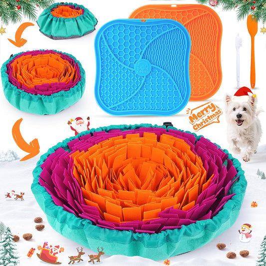 KIPRITII Dog Feeding Set with Snuffle Mat & Lick Mat for Dogs – Slow Feeder & Interactive Toys to Keep Dogs Busy and Reduce Anxiety from Boredom