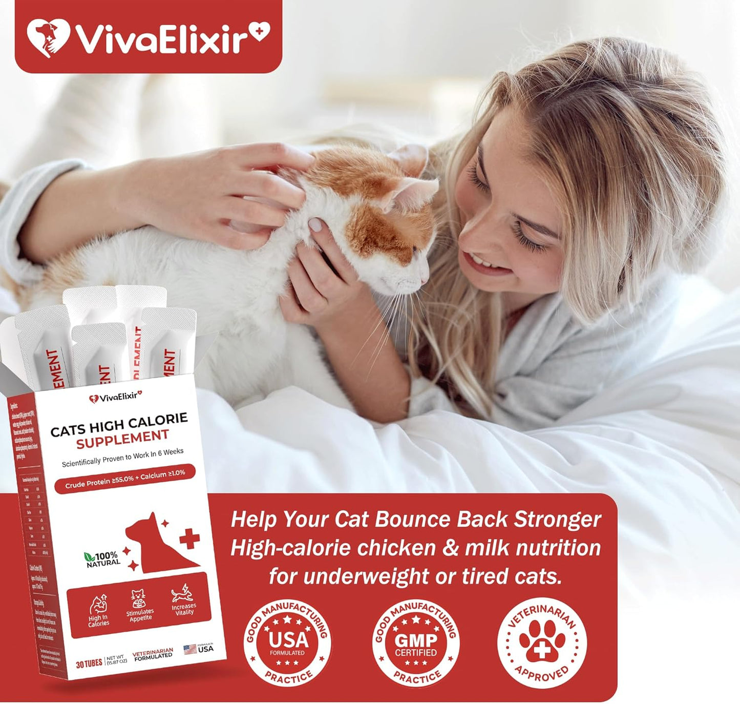 High Calorie Nutrition Paste for Cats – 12g x 30 Bars- Provides Weight gain and Appetite Support for picky or underweight Cats - Contains Taurine, DHA Colostrum - Promotes Vitality and Healthy Growth