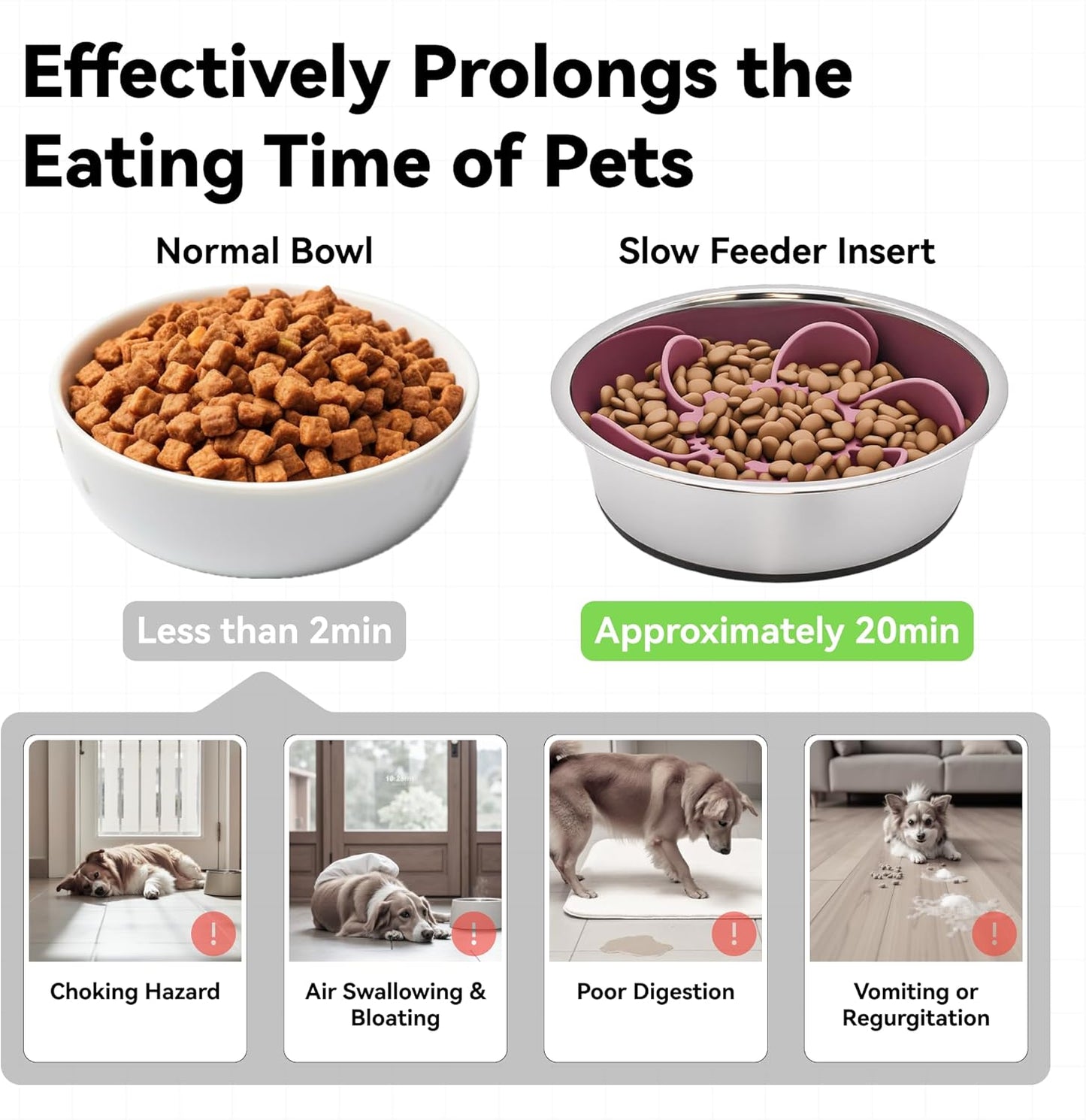 Slow Feeder Insert for 4.5"-7" Dog Bowl, Cuttable Silicone Maze with Suction Cups, Anti-Gulping Slow Eating Mat, Dishwasher Safe (Pink)