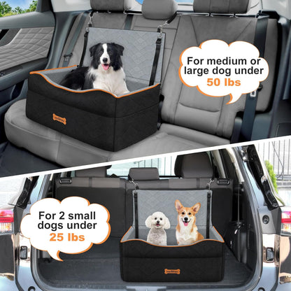 Dog Car Seat for Medium Dog, Dogs Booster Seat Under 50Lbs or 2 Small Dogs Washable, Pet Car Seats with 2 Safety Leashes, Pets Sofa Bed Cushion Add Thick Sponge, Pet Cars Carrier for Travel