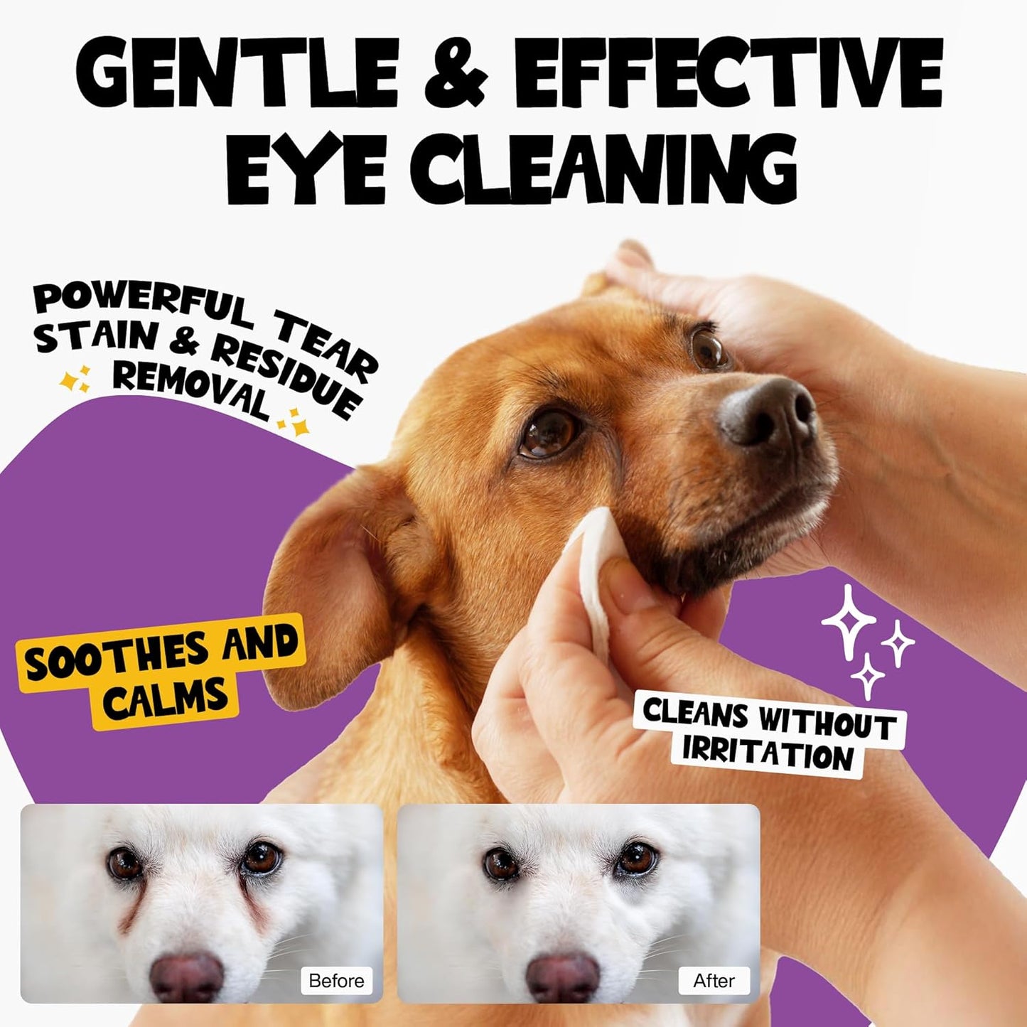 Dog Eye Wipes 100 Counts - Dog Tear Stain Remover for Dogs - Hypoallergenic Pet Eye Cleaner Wipes for Dogs & Cats