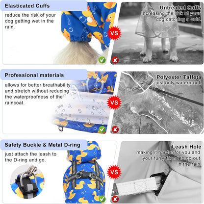 BEAUTYZOO Dog Raincoat Hooded with Harness Built-in, Waterproof Jacket Poncho for Small, Medium, Large Dogs, Girls and Boys, Yellow Duck, Winter Rainy Snowy Days