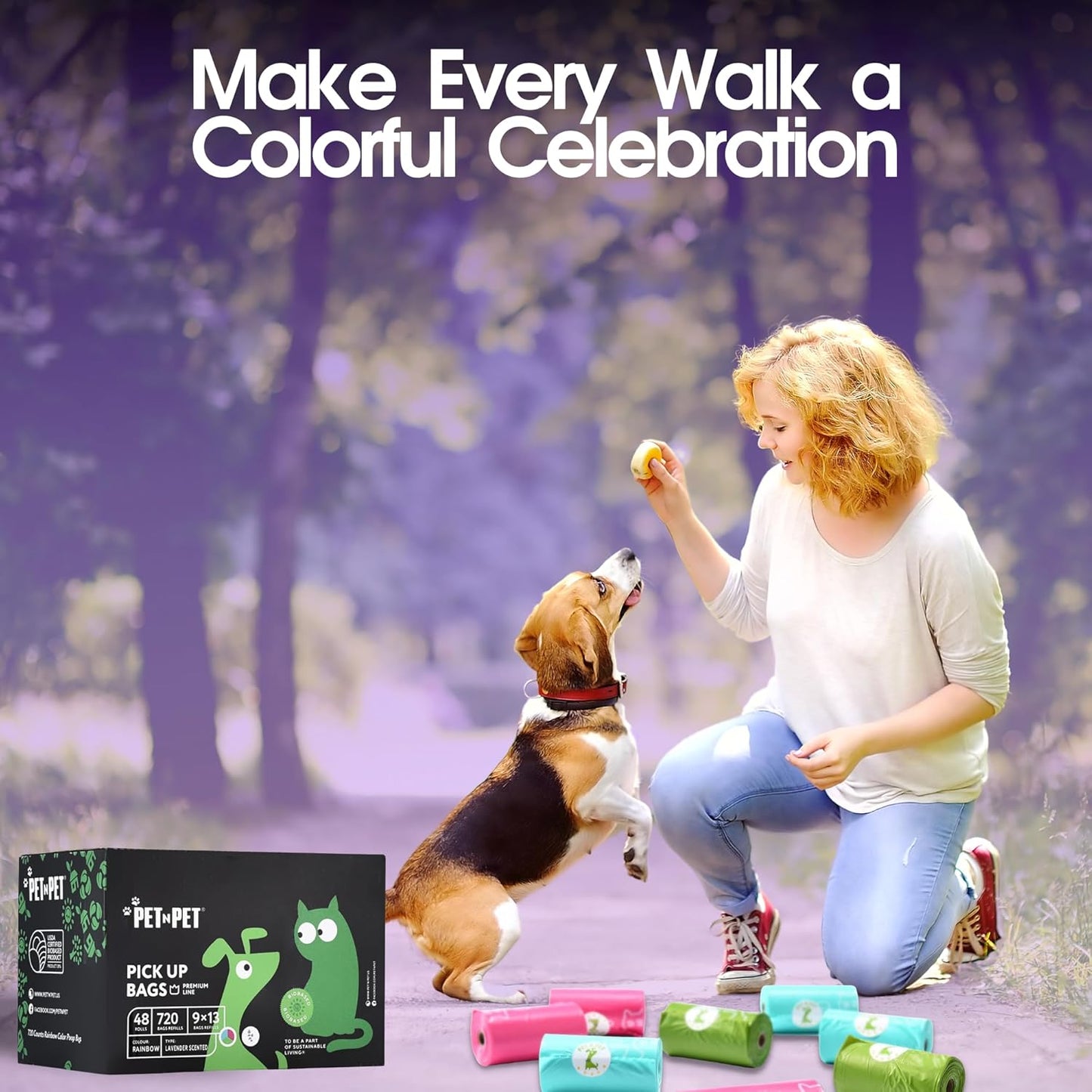 PET N PET 720 Counts, Colorful Poop Bags for Dogs, 38% Plant Based & 62% + 100% Plant Based Dog Wipes for Paws and Butt, 100 Counts Dog Pet Wipes, 8" x 8" Hypoallergenic Wipes