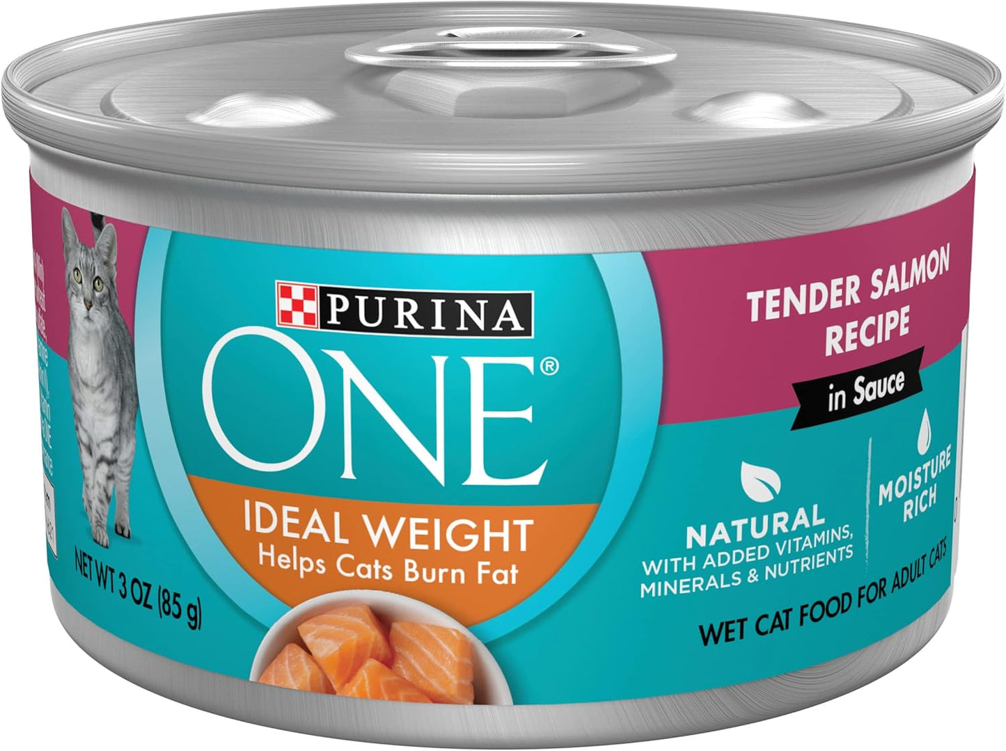 Purina ONE Natural Weight Control Wet Cat Food, Ideal Weight Tender Salmon Recipe - (24) 3 oz. Pull-Top Cans