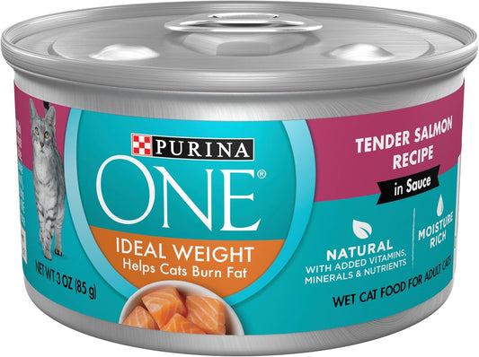 Purina ONE Natural Weight Control Wet Cat Food, Ideal Weight Tender Salmon Recipe - (24) 3 oz. Pull-Top Cans