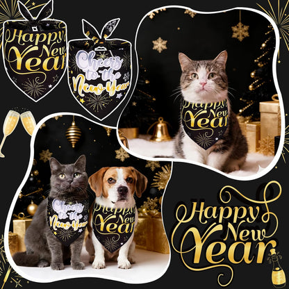 New Years Dog Bandana 2PCS, Happy New Year Dog Bandana for Boys and Girls, Adjustable Pet Neckerchief for Pet Gifts
