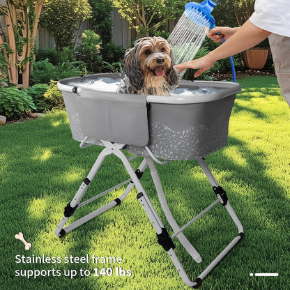 BACOENG Portable Dog Bathtub, 5 Height Adjustable Dog Washing Station, Dog Tubs for Bathing and Grooming, Pet Bath Tub for Small to Large Dogs, Indoor and Outdoor Use