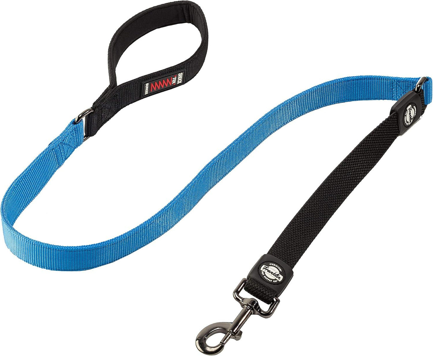 Franklin Pet Supply Co. Nylon Dog Leash - 4 Foot Dog Leash with Shok-Tek Bungee - Prevents Jumping and Pulling - Bright-Color Nylon for Night Visibility - Blue