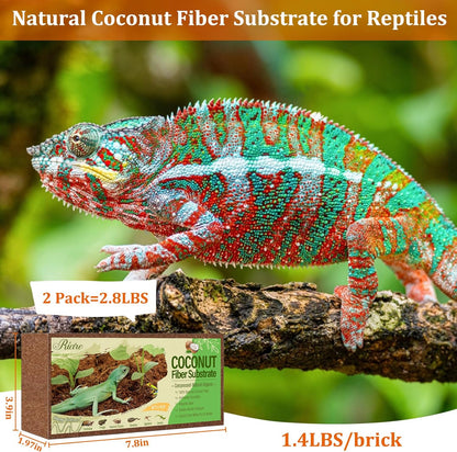 Riare 2 Pack Natural Coconut Fiber Substrate for Reptile- Premium Compressed Coconut Husk Terrarium Bedding for Reptile, Tortoise, Frogs, Snakes Hermit Crabs, Burrowing Animals