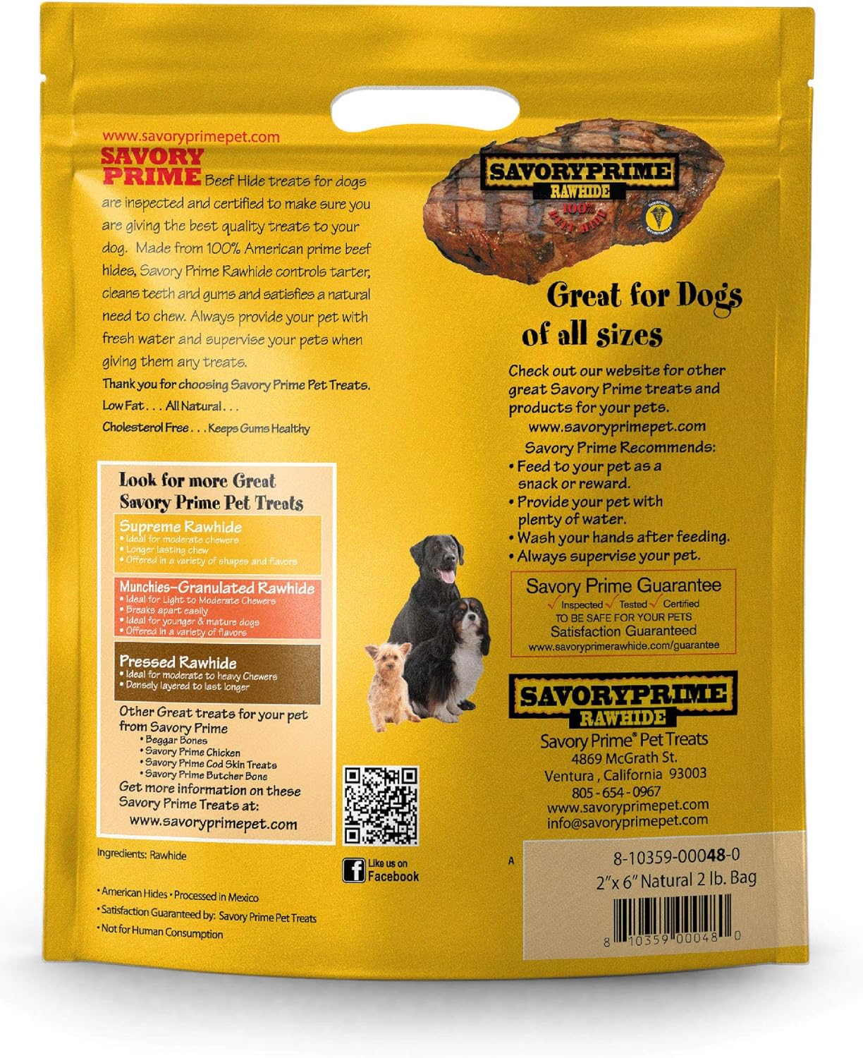Savory Prime 100% American Beef Rawhide Chips, All-Natural Treat W/ No Preservatives, Chemicals, Or Additives, Satisfy The Urge To Chew & Promote Dental Health, 2Lb Resealable Bag (Natural Flavor)