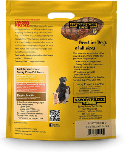 Savory Prime 100% American Beef Rawhide Chips, All-Natural Treat W/ No Preservatives, Chemicals, Or Additives, Satisfy The Urge To Chew & Promote Dental Health, 2Lb Resealable Bag (Natural Flavor)