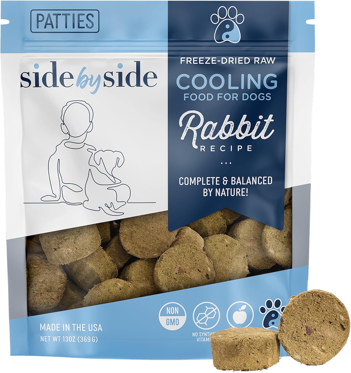 Side by Side Rabbit Patties - Cooling Freeze-Dried Dog Food & Dog Food Toppers for All Breeds - Made with Nutrients & Whole Raw Ingredients - No Artificial Additives or Fillers, USA Made (13 oz.)