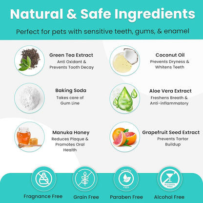 Premium Dog Teeth Cleaning Wipes - All Natural dog Toothbrush & Tooth Brushing Kit - Pet Dental Finger Wipes for cats & dogs - Freshens Breath, Reduces Tartar & Plaque - All in one finger wipes (50)