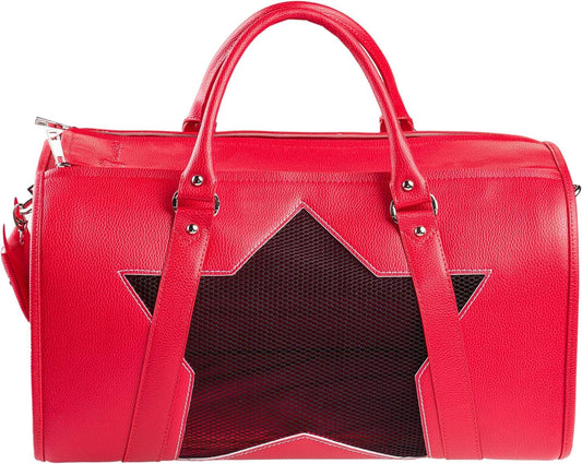 Pet Carrier Dog Cat Puppies Carrier Pet TSA Airline Approved Luxury Faux Leather Carrier Breathable Gift Box Collapsible Travel (RED)