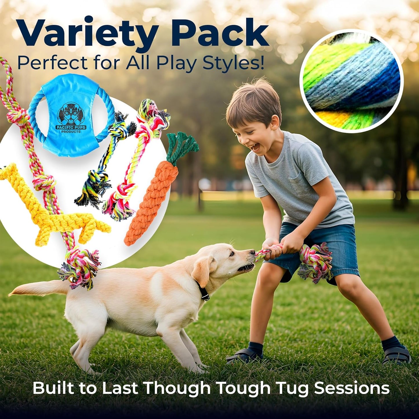 Pacific Pups Products Dog Rope Toys for Medium Dogs 11 Pack - 11 Dog Toy Pack & Puppy Teething Rope Tug of War Dog Toys, Chew Toys to Keep Them Busy, Puppy Chew Ropes