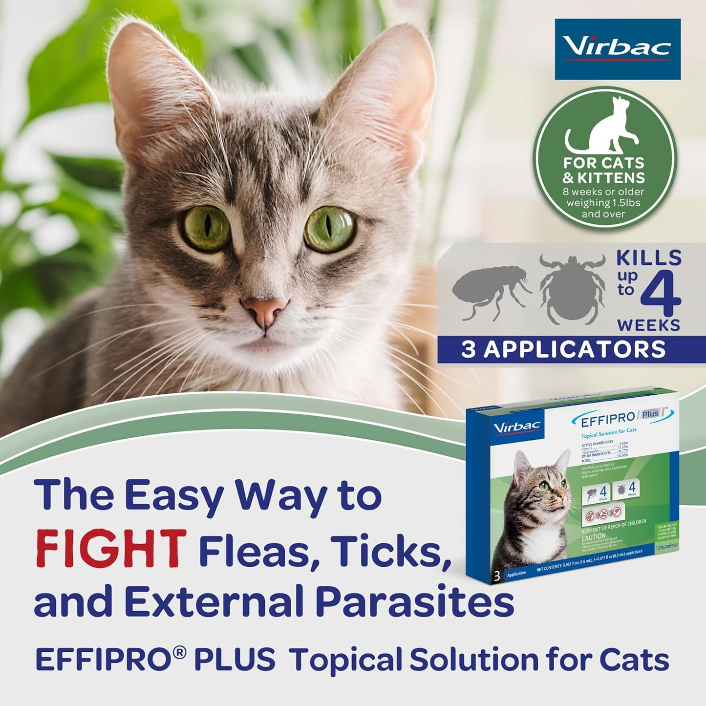 Effipro Plus Topical Solution for Cats, 3 Month Supply, Product Does Not Expire, Non-Perishable