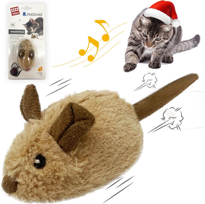 Gigwi Interactive Cat Toy Mouse, Moving Automatic Cat Toys Mice Electronic with Furry Tail, Automatic Squeaky Cat Toys for Kitten Indoor/Outdoor Exercise (Brown-Ear)