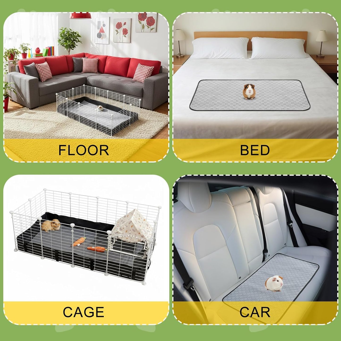 1 Pcs 24 x 48 in Guinea Pig Cage Liner with 2 Pcs Waterproof and Washable Pee Pads, Guinea Pig Bedding, Tarp Bottom Base for Small Animals Bunny Hamster Hedgehog Ferret