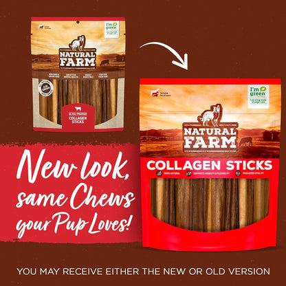Natural Farm Bully Wrapped Collagen Sticks for Dogs (12 Inch, 12 Pack), Long-Lasting Chew with Beef Flavor & Collagen; Supports Dental Health & Satisfies Chewing Instincts; All-Natural & Tasty Treat